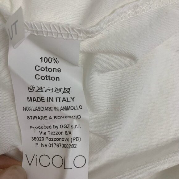 ViCOLO WOMEN LUXURY White TEE TOP BLOUSE With Satin Tie Italy Made Sz XL NWT - Picture 13 of 17